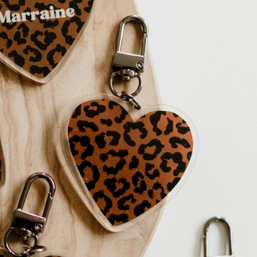 Porte-clé cœur Léopard marron foncé