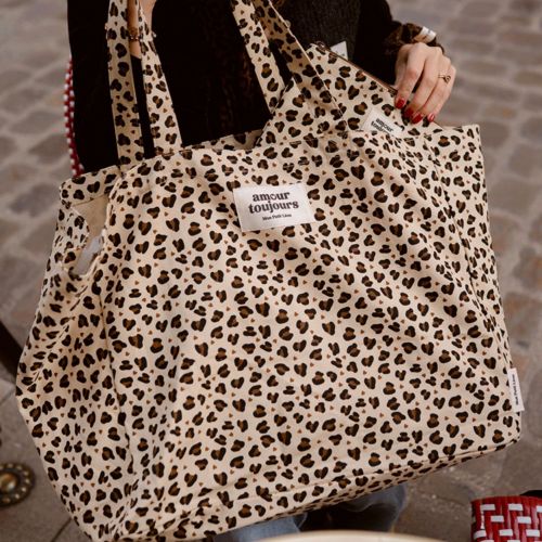 Cabas xxl léopard coeur